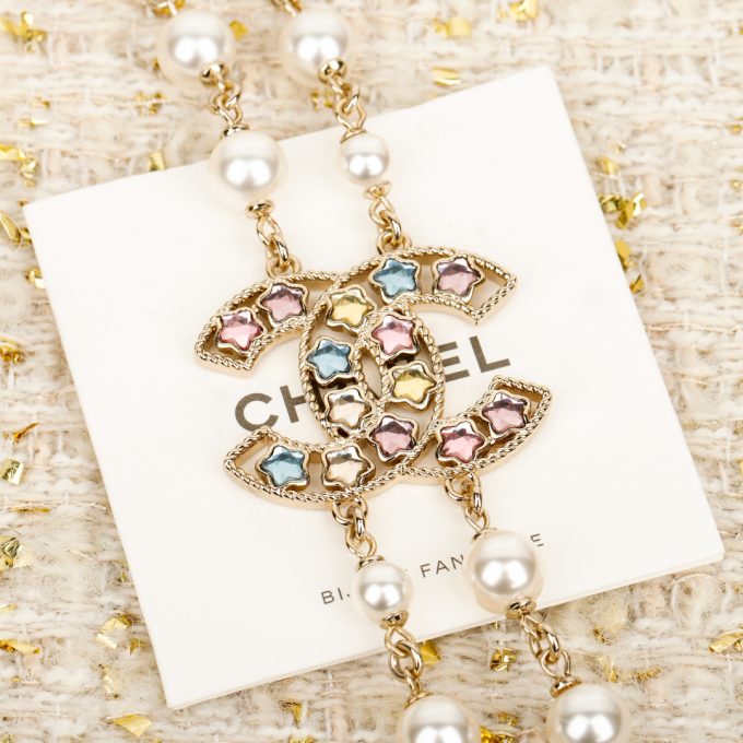C Double Pearl Rainbow Diamond Necklace