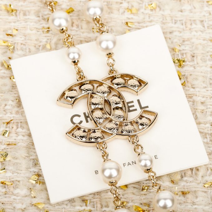 C Double Pearl Rainbow Diamond Necklace