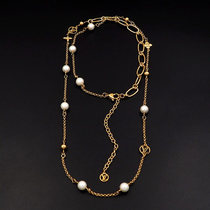 LV Mx Chains Necklace Modern Strokes Gold Necklace