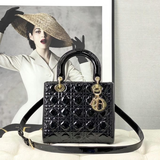 Lady Dior Medium Black Gold Buckle Bag