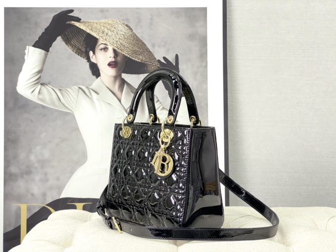 Lady Dior Medium Black Gold Buckle Bag