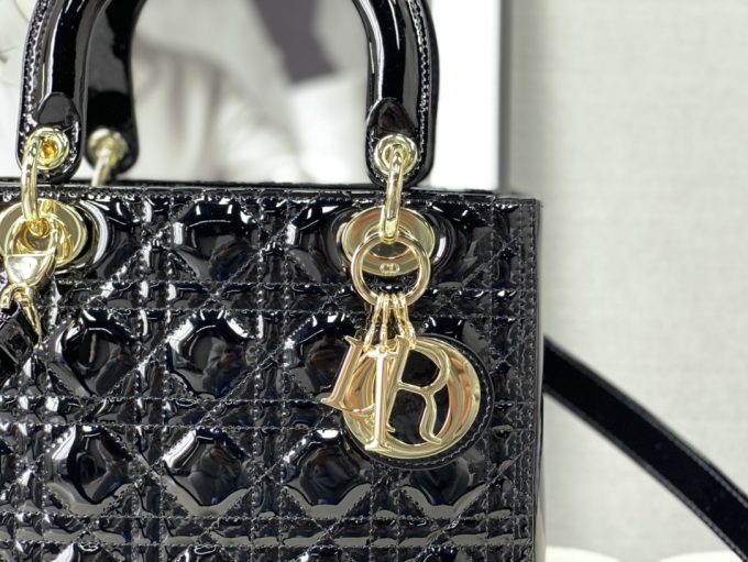 Lady Dior Medium Black Gold Buckle Bag