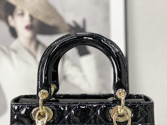 Lady Dior Medium Black Gold Buckle Bag
