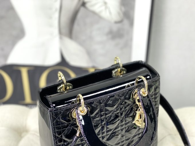 Lady Dior Medium Black Gold Buckle Bag