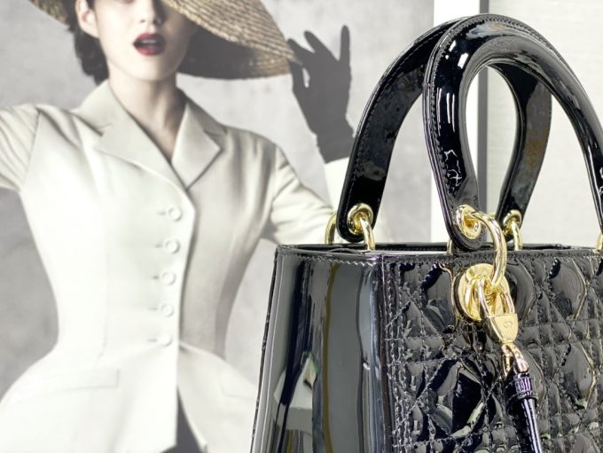 Lady Dior Medium Black Gold Buckle Bag