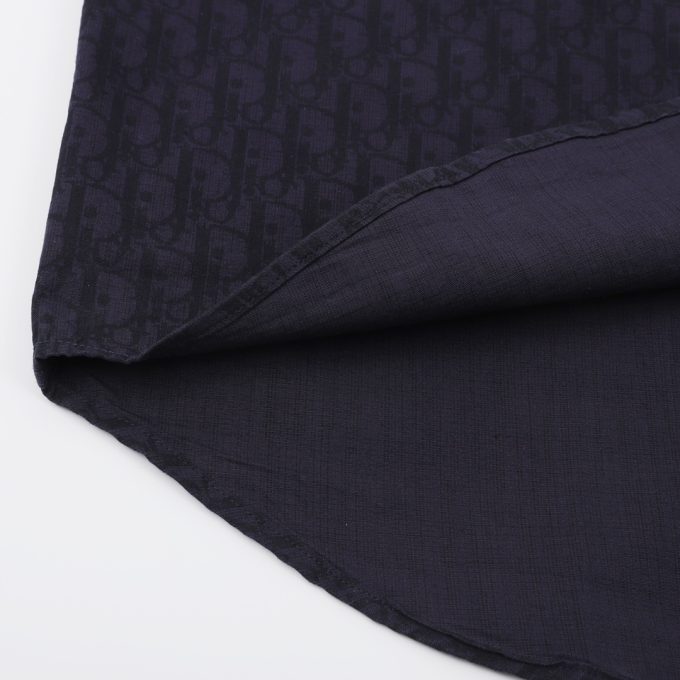 Navy blue jacquard lapel denim shirt with short sleeves