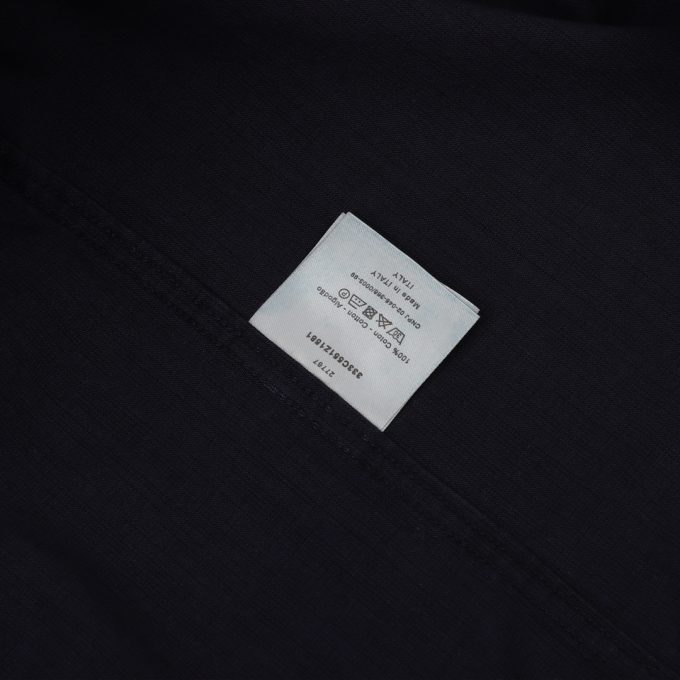 Navy blue jacquard lapel denim shirt with short sleeves