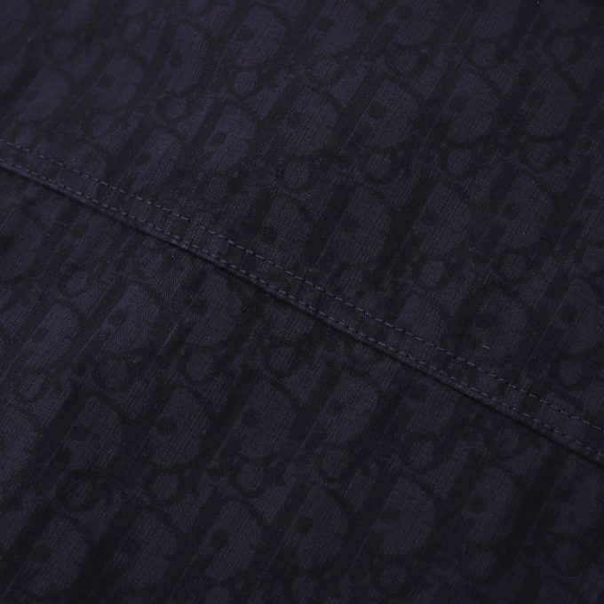 Navy blue jacquard lapel denim shirt with short sleeves