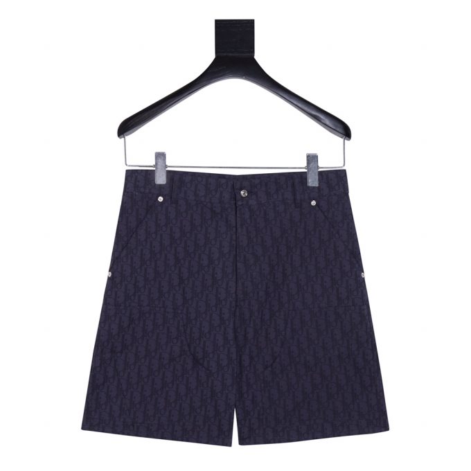 Navy blue jacquard denim shorts