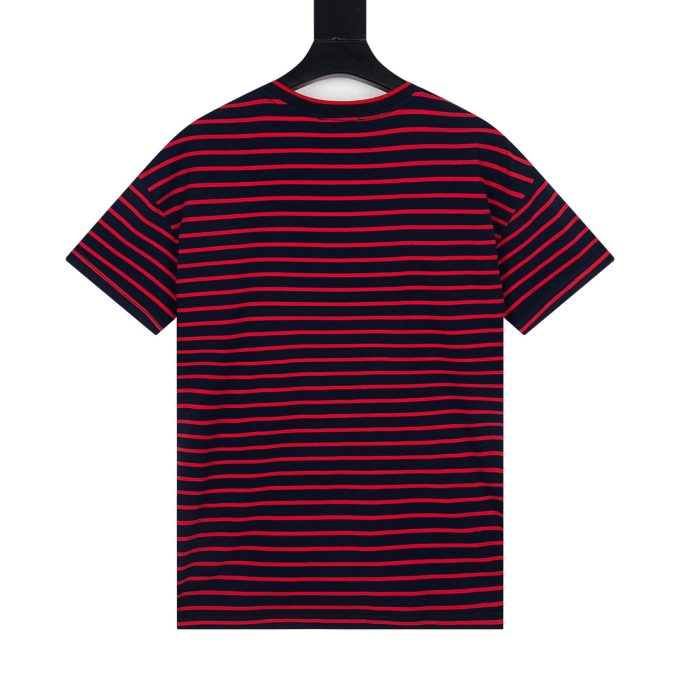 Black and red striped short-sleeved knitted sweater