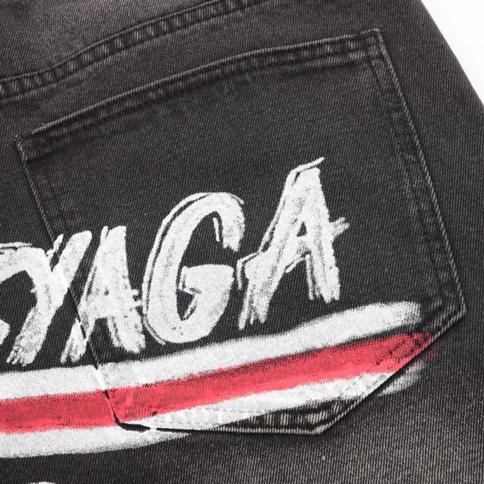 Graffiti cola printed washed jeans