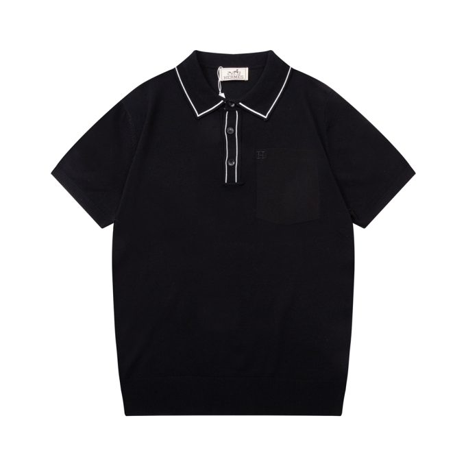 Hermes two-tone collar knitted POLO shir