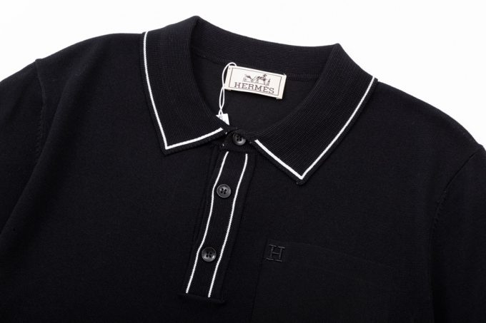 Hermes two-tone collar knitted POLO shir