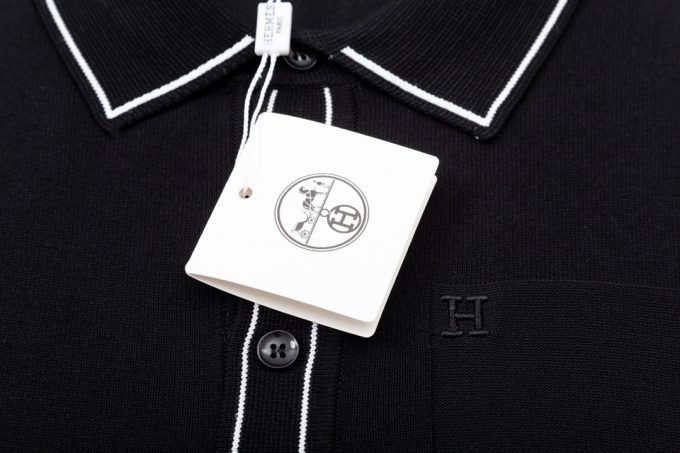 Hermes two-tone collar knitted POLO shir