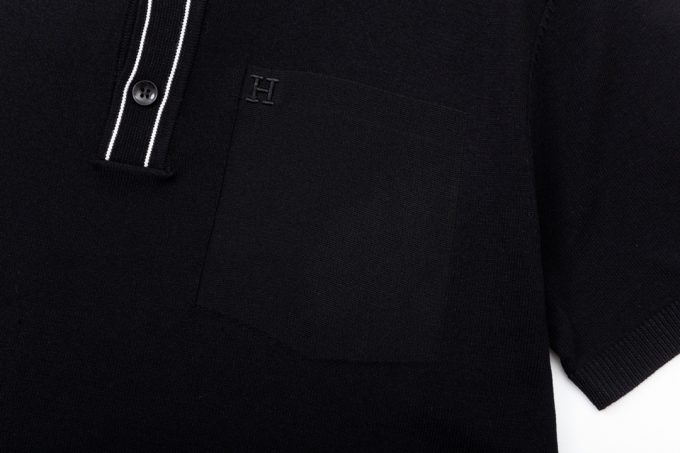 Hermes two-tone collar knitted POLO shir