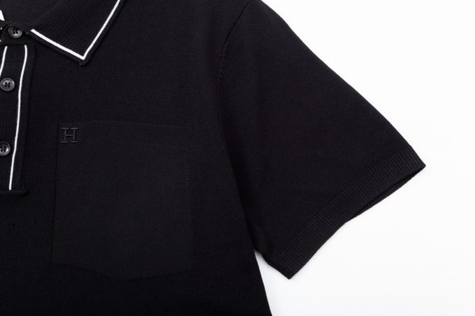 Hermes two-tone collar knitted POLO shir