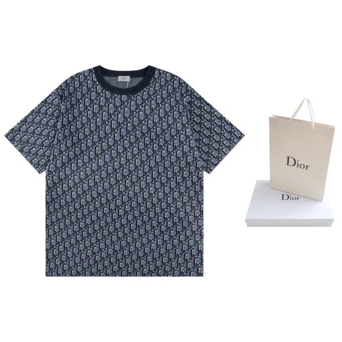 DIOR blue full-body jacquard woolen short sleeves