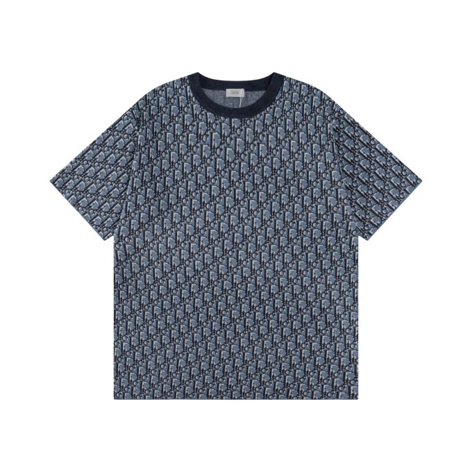 DIOR blue full-body jacquard woolen short sleeves