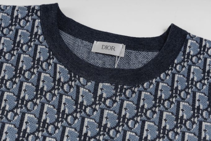 DIOR blue full-body jacquard woolen short sleeves