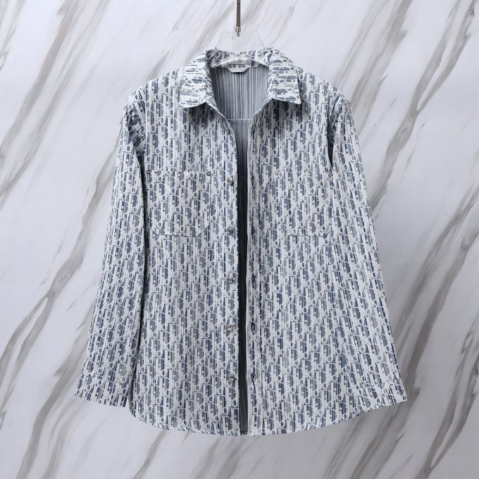 Dior DR Lettered jacquard long-sleeved denim shirt