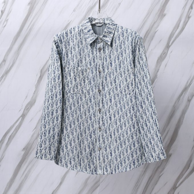 Dior DR Lettered jacquard long-sleeved denim shirt