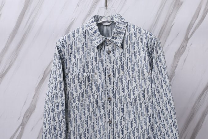 Dior DR Lettered jacquard long-sleeved denim shirt