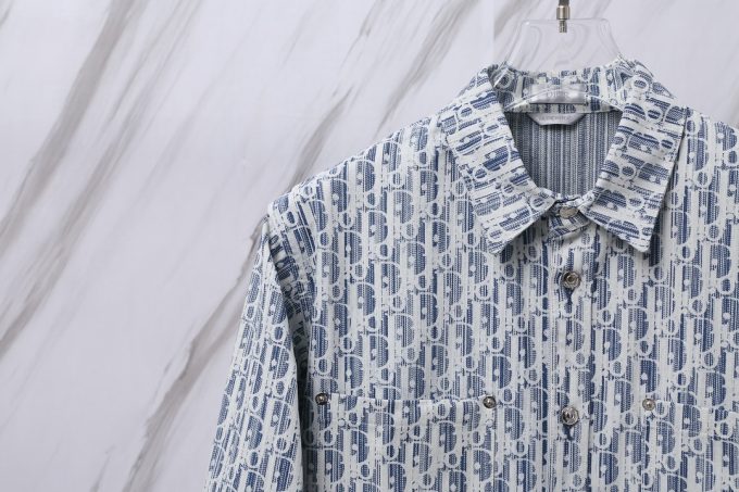 Dior DR Lettered jacquard long-sleeved denim shirt