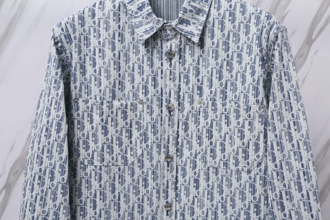 Dior DR Lettered jacquard long-sleeved denim shirt