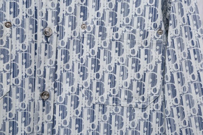 Dior DR Lettered jacquard long-sleeved denim shirt