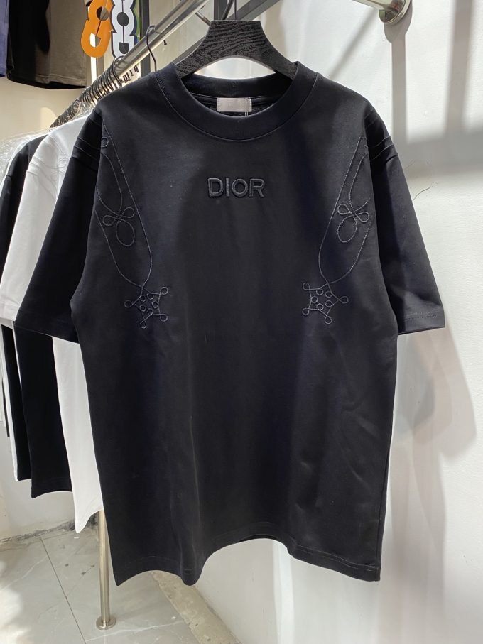 Dior embroidery  couple short sleeves T-shirt