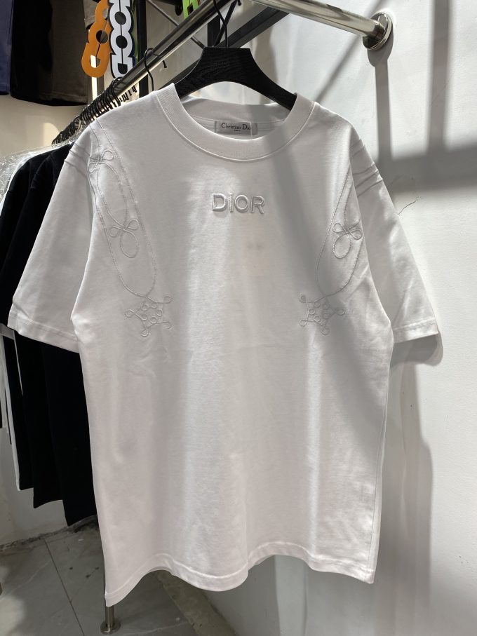 Dior embroidery  couple short sleeves T-shirt