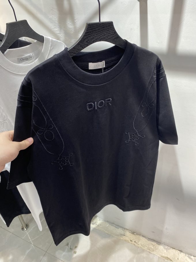 Dior embroidery  couple short sleeves T-shirt