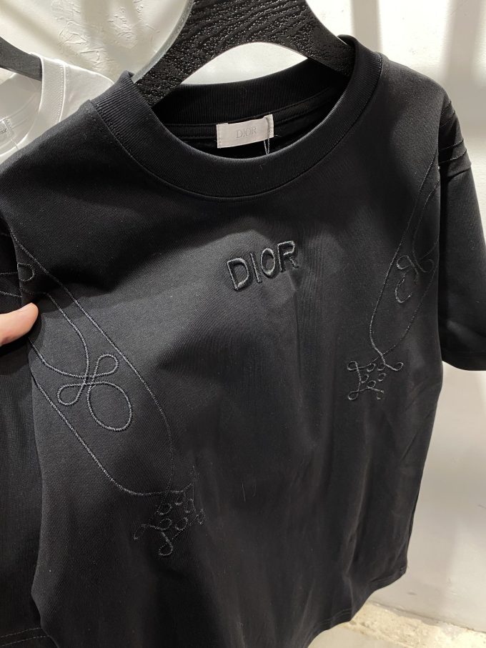 Dior embroidery  couple short sleeves T-shirt