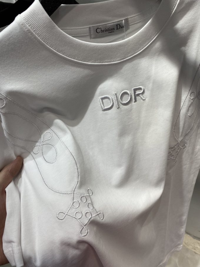 Dior embroidery  couple short sleeves T-shirt