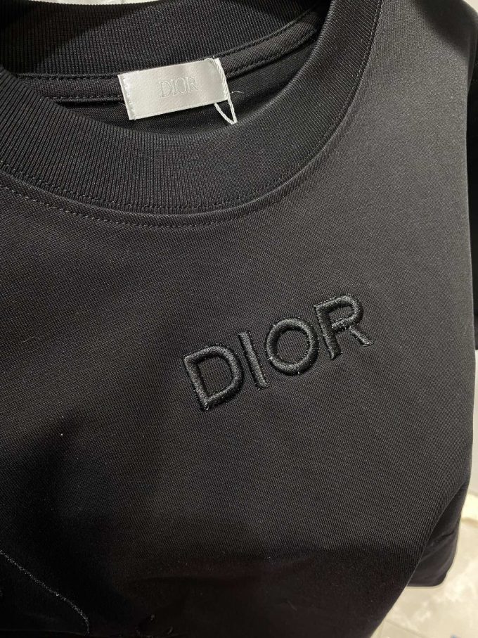 Dior embroidery  couple short sleeves T-shirt