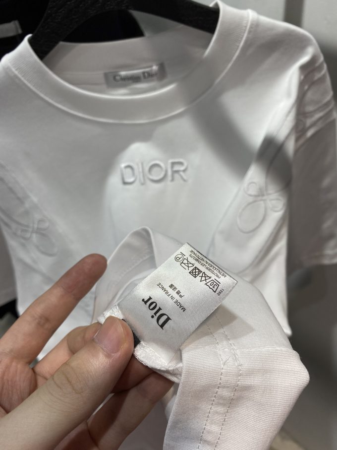 Dior embroidery  couple short sleeves T-shirt