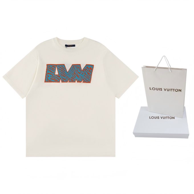 LV tiger-striped letter inlaid woolen short-sleeved T-shirt