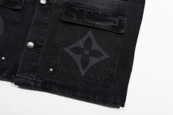 Louis Vuitton LV printed washed black and grey straight denim jacket -