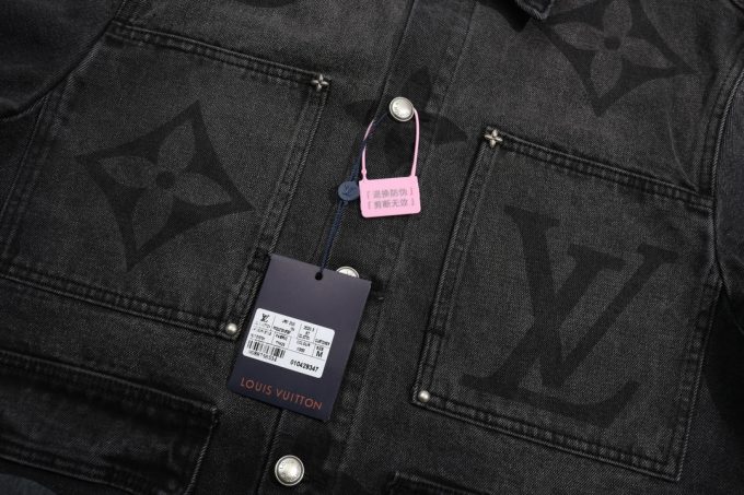 Louis Vuitton LV printed washed black and grey straight denim jacket -