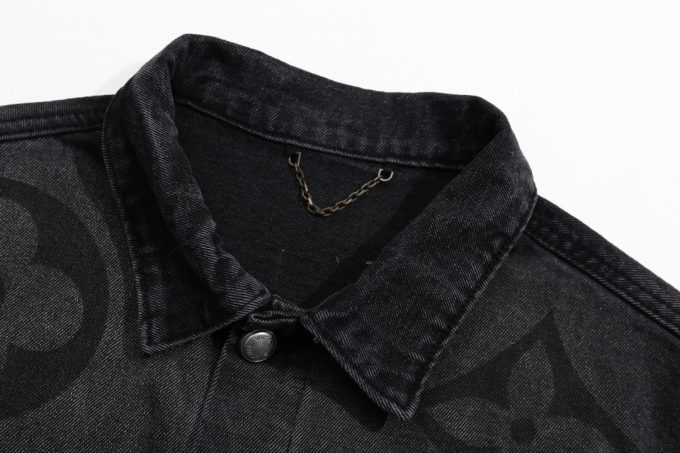 Louis Vuitton LV printed washed black and grey straight denim jacket -