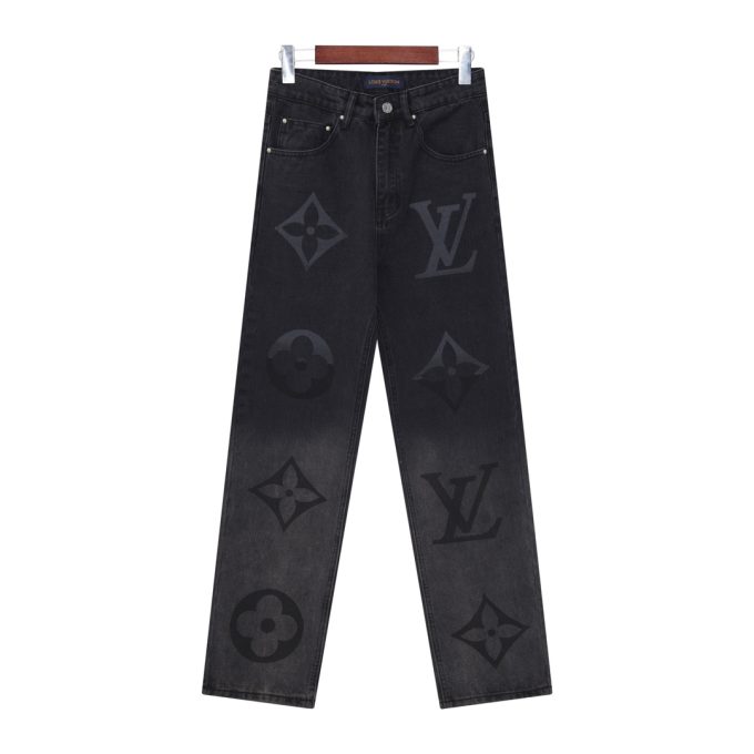 Louis Vuitton gradient print large logo black washed straight-leg heavy-duty jeans -