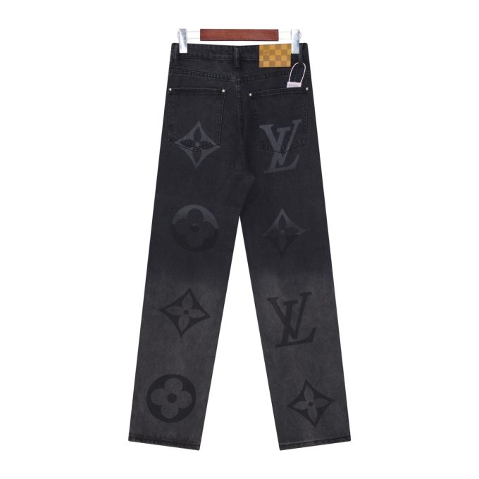Louis Vuitton gradient print large logo black washed straight-leg heavy-duty jeans -