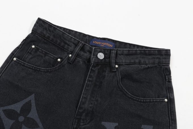 Louis Vuitton gradient print large logo black washed straight-leg heavy-duty jeans -