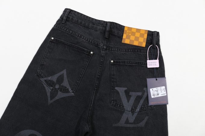 Louis Vuitton gradient print large logo black washed straight-leg heavy-duty jeans -