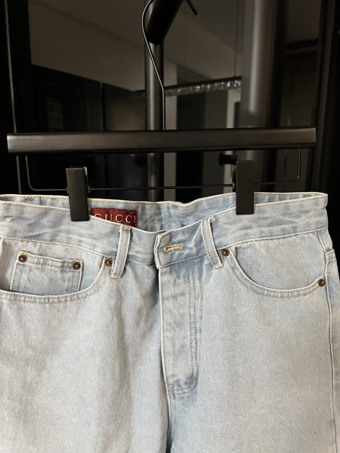 GUCCI double G print high-end washed blue denim shorts