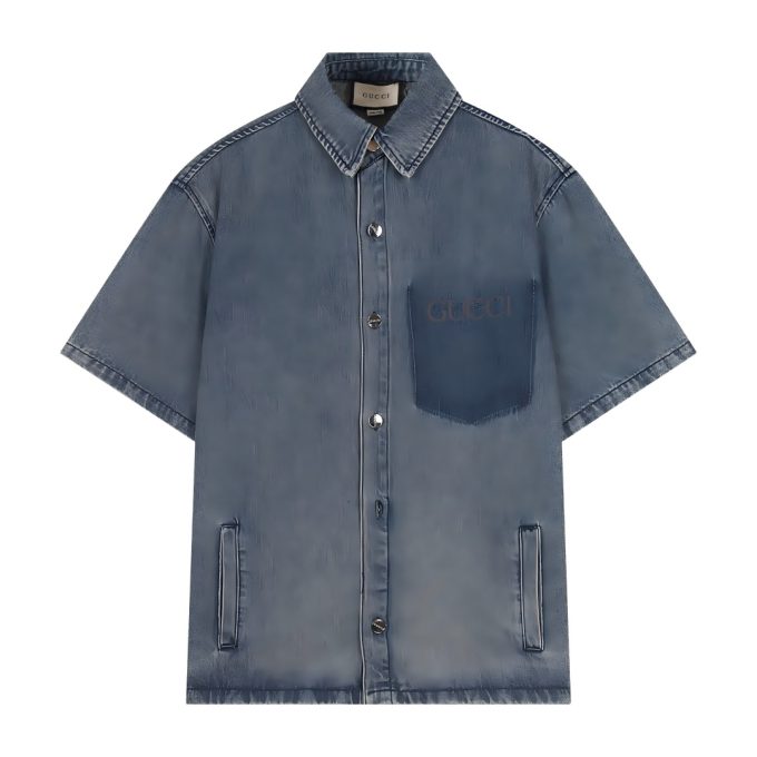 Gucci printed denim short-sleeved shirt