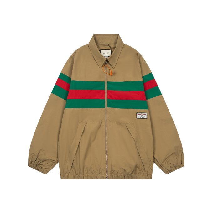 A Gucci red and green patchwork jacket on the chest