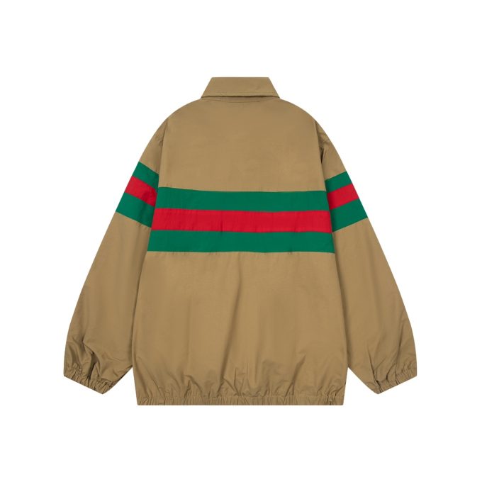 A Gucci red and green patchwork jacket on the chest