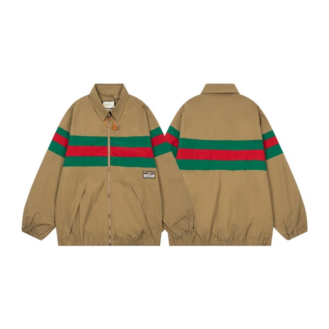 A Gucci red and green patchwork jacket on the chest