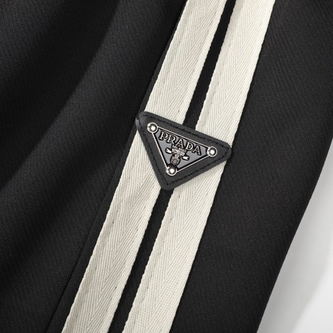 Prada metal small label side woven strap straight-leg pants